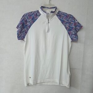 Daily Sports White Paisley Raglan Quarter Zip‎ Golf Polo Shirt Womens Medium